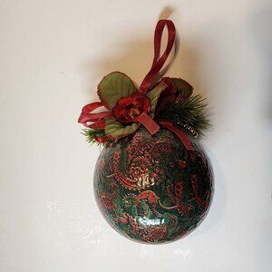 Decoupage Red & Green Christmas Ornament